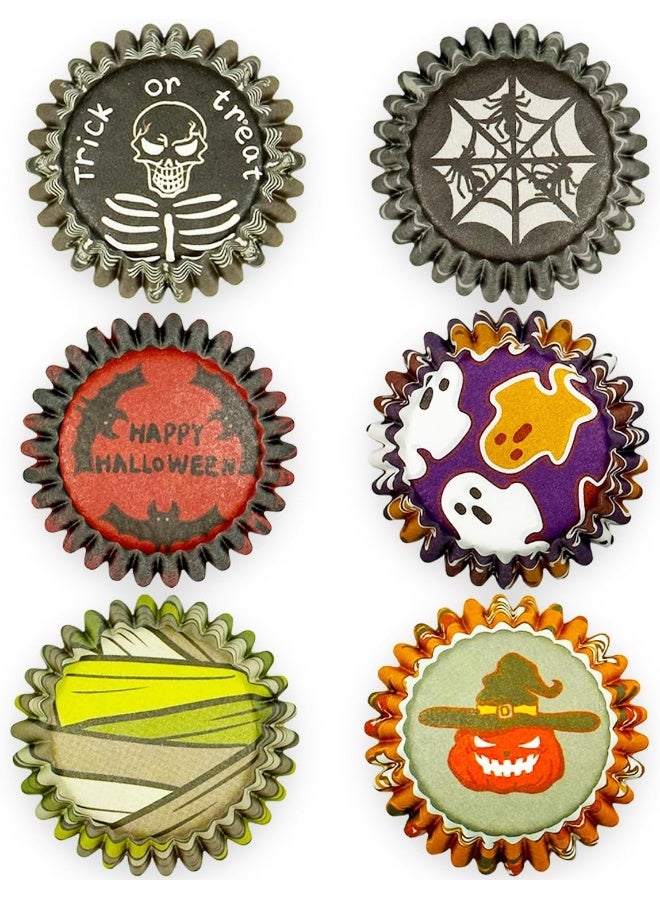 qiqee qiqee Halloween Cupcake Liners Mini Muffin Liners for Halloween 300-Count 6 Original Design No Smell, Food Grade Baking Cups Paper(Small Size)  - Image 2