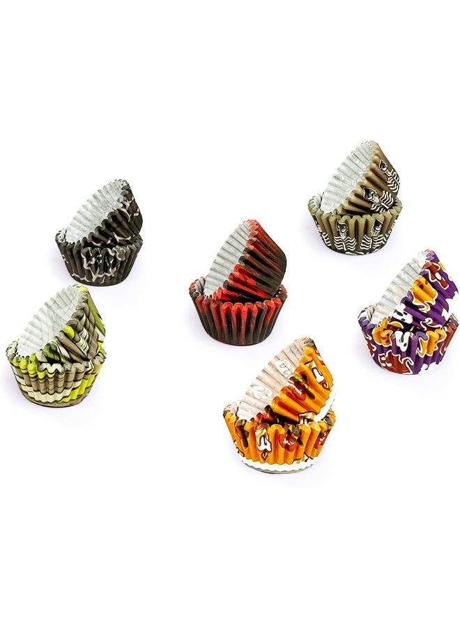 qiqee qiqee Halloween Cupcake Liners Mini Muffin Liners for Halloween 300-Count 6 Original Design No Smell, Food Grade Baking Cups Paper(Small Size)  - Image 3