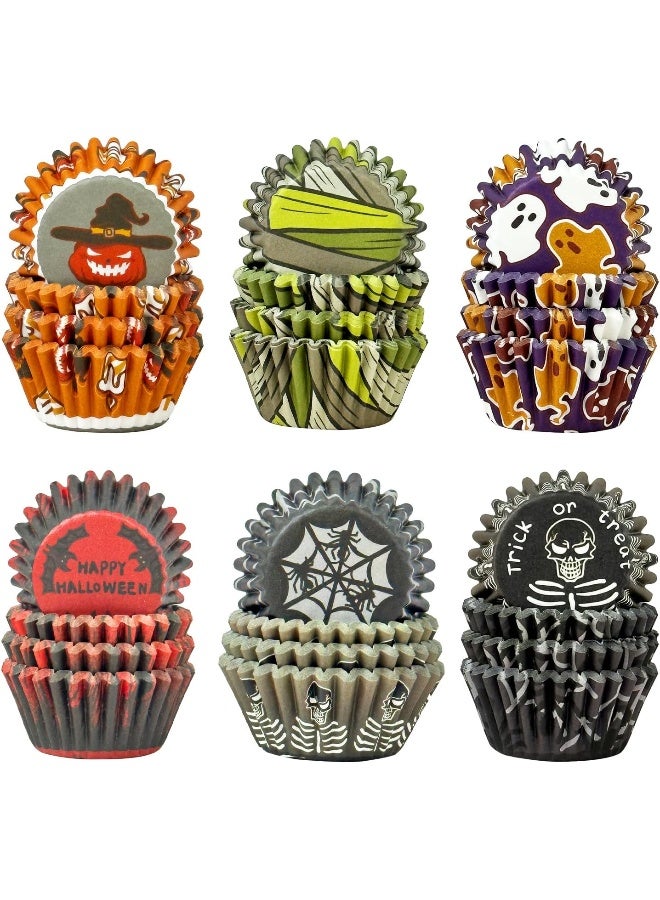 qiqee qiqee Halloween Cupcake Liners Mini Muffin Liners for Halloween 300-Count 6 Original Design No Smell, Food Grade Baking Cups Paper(Small Size)  - Image 1