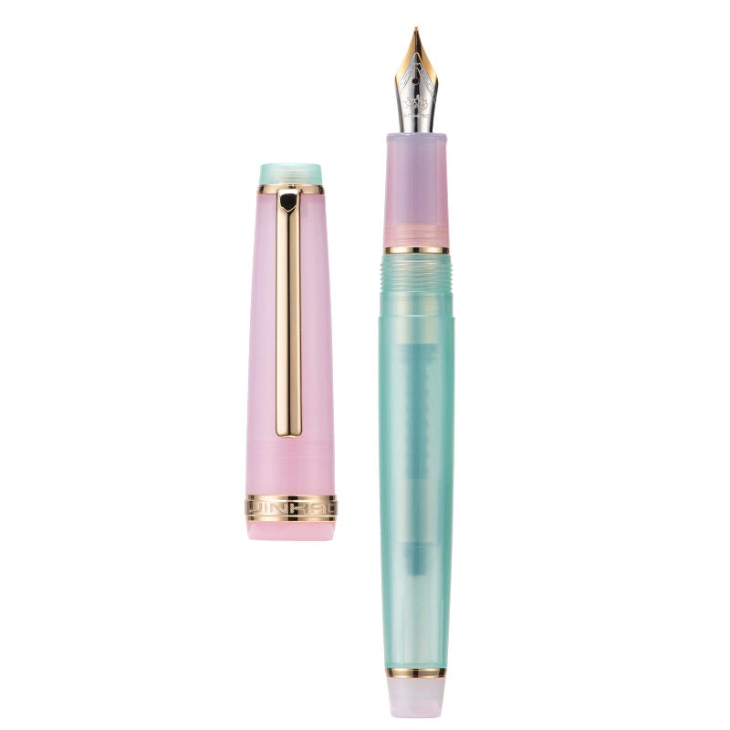 Wikult Jinhao 82 Acrylic Fountain Pen, Iridium Medium Nib with Ink Converter, Morandi Lake Blue Contrast Color Classic Design Smooth Writing Pen (Gold Trim) - Image 1