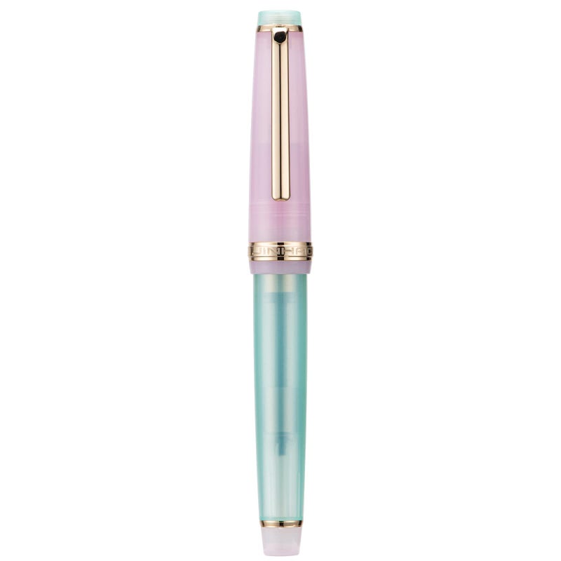 Wikult Jinhao 82 Acrylic Fountain Pen, Iridium Medium Nib with Ink Converter, Morandi Lake Blue Contrast Color Classic Design Smooth Writing Pen (Gold Trim) - Image 2
