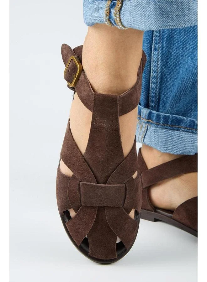Lolie Women's Genuine Leather Caged Coffee Sandal