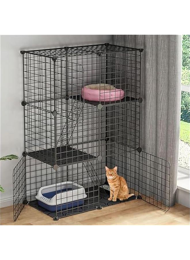 هوكور قفص للقطط من دوركو مكون من 3 طبقات من اسلاك معدنية قابلة للفصل، قفص لعب للحيوانات الاليفة الصغيرة للقطط والنمس والارنب والشنشيلة والسنجاب (اسود) - Image 1