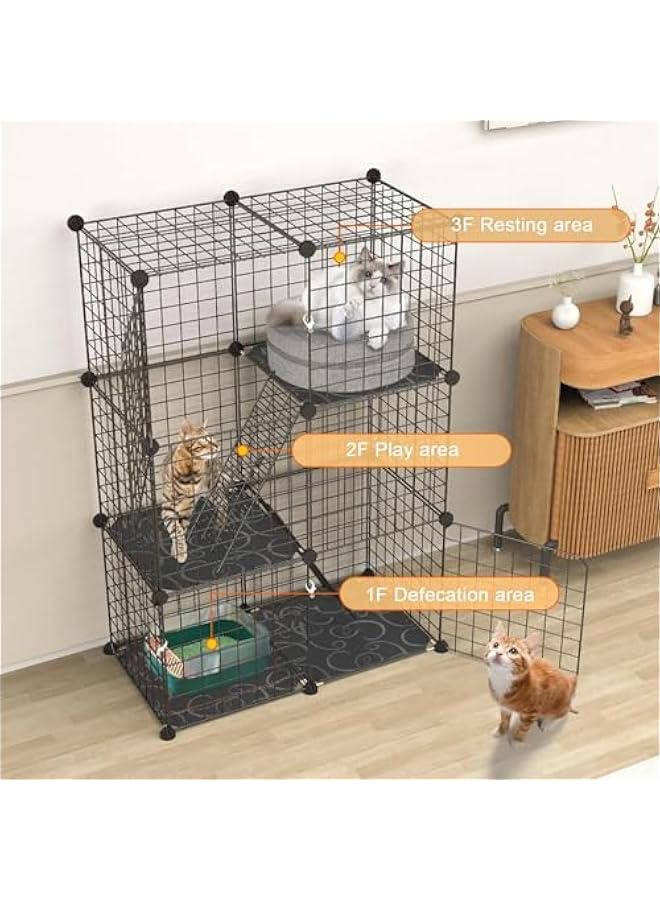 هوكور قفص للقطط من دوركو مكون من 3 طبقات من اسلاك معدنية قابلة للفصل، قفص لعب للحيوانات الاليفة الصغيرة للقطط والنمس والارنب والشنشيلة والسنجاب (اسود) - Image 2