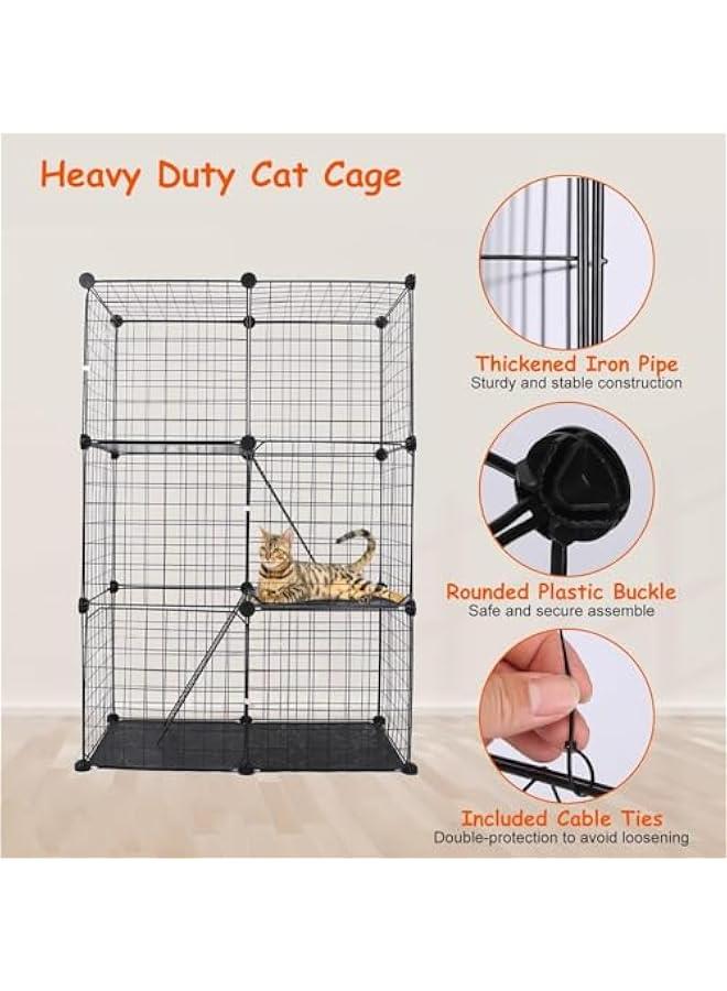 هوكور قفص للقطط من دوركو مكون من 3 طبقات من اسلاك معدنية قابلة للفصل، قفص لعب للحيوانات الاليفة الصغيرة للقطط والنمس والارنب والشنشيلة والسنجاب (اسود) - Image 3