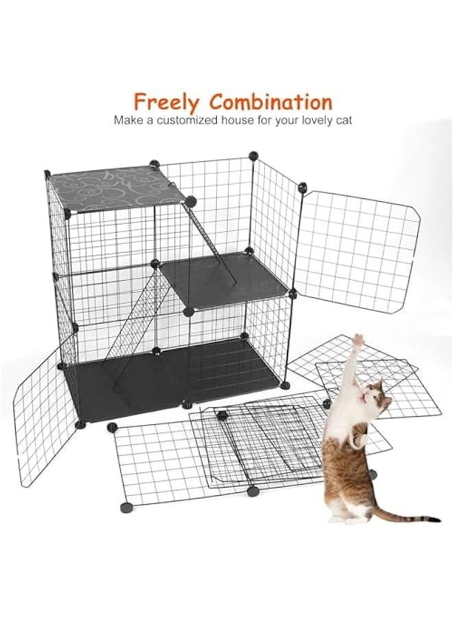 هوكور قفص للقطط من دوركو مكون من 3 طبقات من اسلاك معدنية قابلة للفصل، قفص لعب للحيوانات الاليفة الصغيرة للقطط والنمس والارنب والشنشيلة والسنجاب (اسود) - Image 4