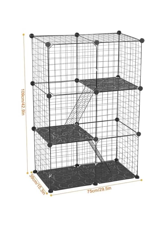 هوكور قفص للقطط من دوركو مكون من 3 طبقات من اسلاك معدنية قابلة للفصل، قفص لعب للحيوانات الاليفة الصغيرة للقطط والنمس والارنب والشنشيلة والسنجاب (اسود) - Image 5