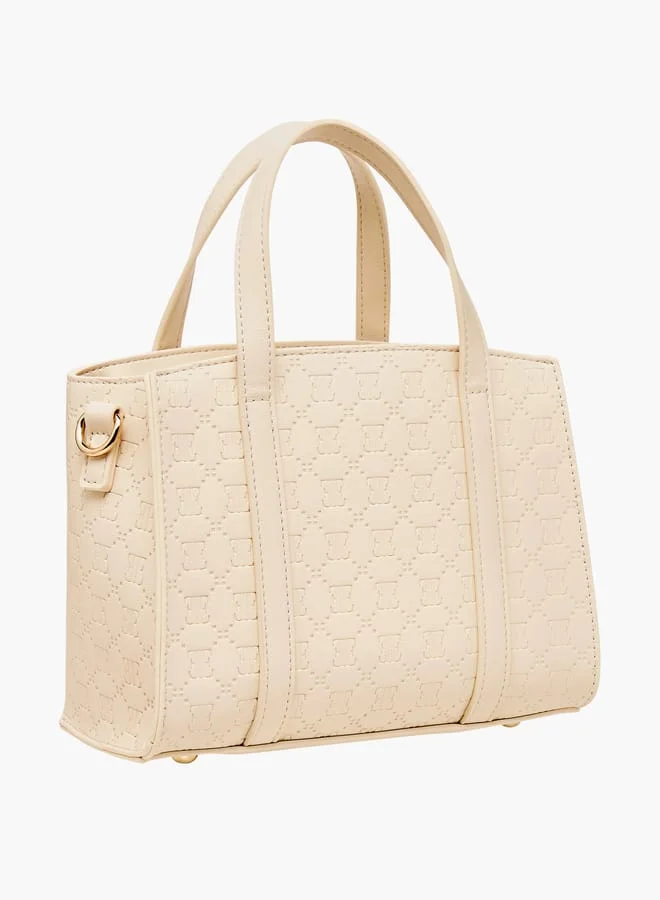 ايل Women Embossed Tote Bag with Double Handle and Zip Closure