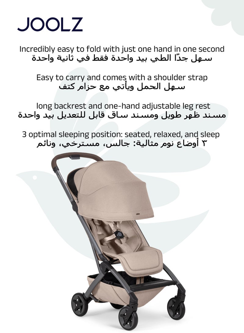 JOOLZ Compact & Lightweight Baby Stroller | One-Hand Fold | Suitable from Newborn to Toddler | Easy Steering | Airplane Friendly | Ultra-Compact | 44x53x23.5 CM | Sandy Taupe | 6.2 Kg - Image 4