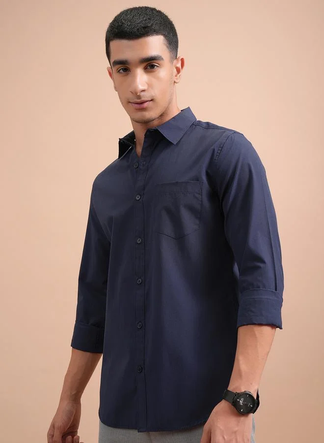 هاي لاندر Slim Fit Spread Collar Shirt with Pocket by Styli