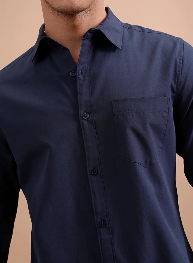 هاي لاندر Slim Fit Spread Collar Shirt with Pocket by Styli