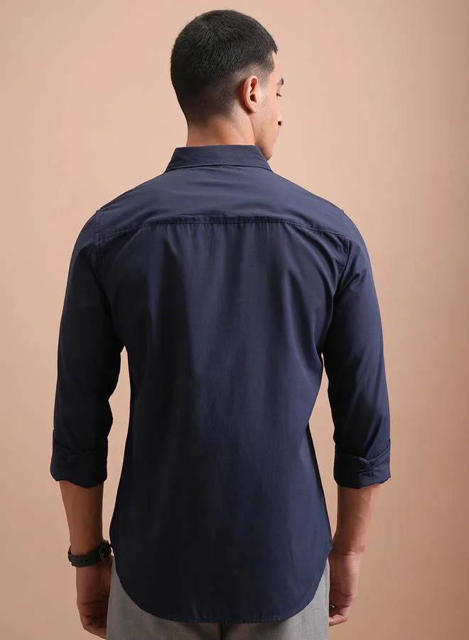 هاي لاندر Slim Fit Spread Collar Shirt with Pocket by Styli
