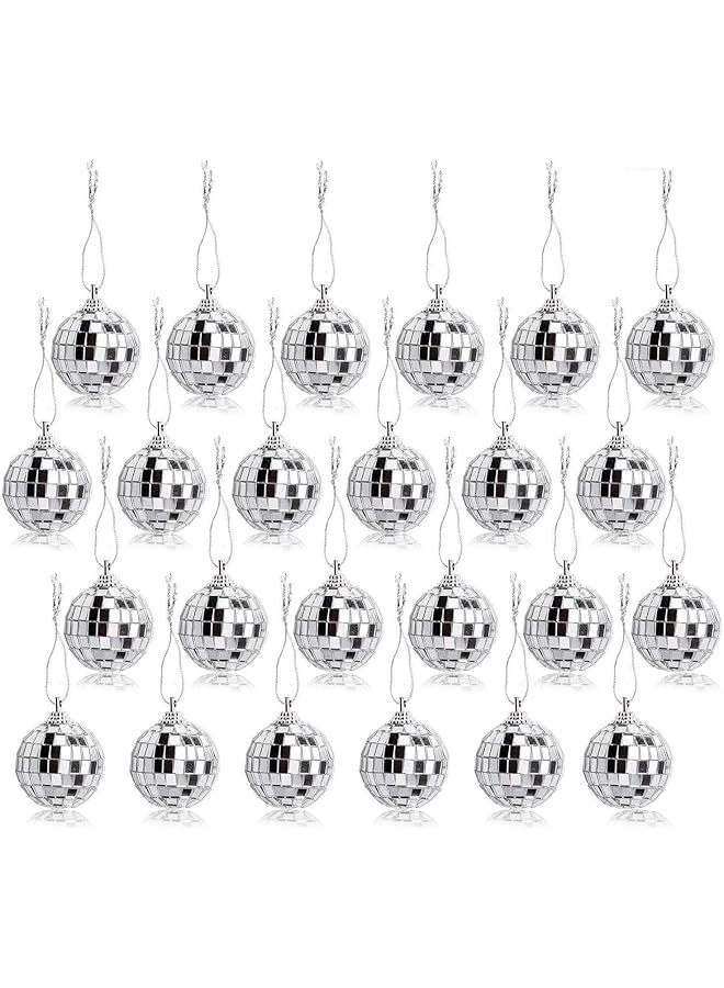 The Bros 24 قطعة كرة مرآة فضية لزينة الحفلات، شجرة عيد الميلاد، زينة حفلات الزفاف وأعياد الميلاد (4 سم) - Image 1