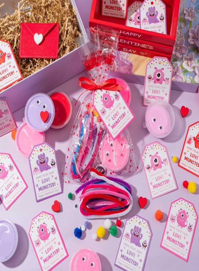 Haooryx Valentine's Day Air Dry Clay Craft Kit - 16 Packs Cute Love Monster DIY Magnet Keychain Ornament Art Craft Bulk with Gift Bag for Classroom Exchange Gift Student Reward Valentines Party Favor - Image 4