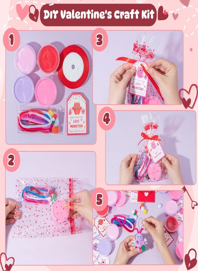 Haooryx Valentine's Day Air Dry Clay Craft Kit - 16 Packs Cute Love Monster DIY Magnet Keychain Ornament Art Craft Bulk with Gift Bag for Classroom Exchange Gift Student Reward Valentines Party Favor - Image 3