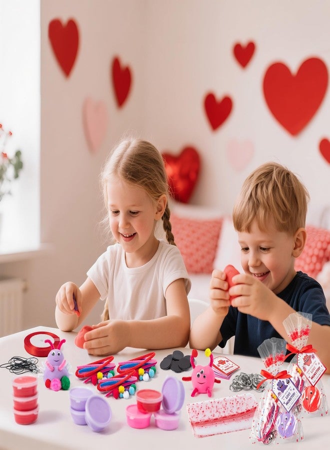 Haooryx Valentine's Day Air Dry Clay Craft Kit - 16 Packs Cute Love Monster DIY Magnet Keychain Ornament Art Craft Bulk with Gift Bag for Classroom Exchange Gift Student Reward Valentines Party Favor - Image 5