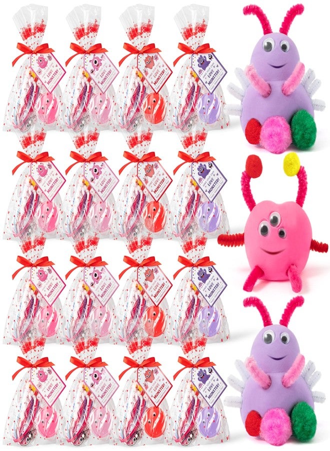 Haooryx Valentine's Day Air Dry Clay Craft Kit - 16 Packs Cute Love Monster DIY Magnet Keychain Ornament Art Craft Bulk with Gift Bag for Classroom Exchange Gift Student Reward Valentines Party Favor - Image 1