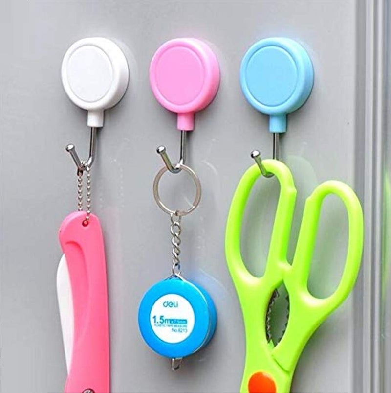 HiFam Magnetic Hooks for Hanging | Colorful Round Magnetic Hooks| Keys Hanger Office | Holds Strong | Kitchen Fridge Refrigerator Hook | Material : Plastic | Multicolored | 8 PCs | - Image 3