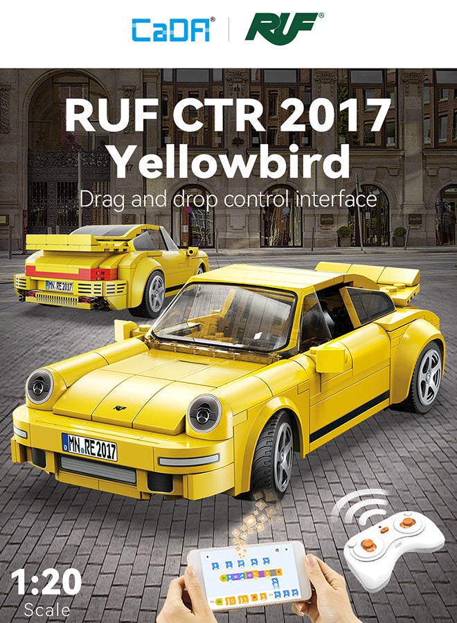 CaDA CaDA Remote Control Car with Programmable APP Toy Building Blocks Yellow Ruff Porsche CTR Yellowbird Car C51079W 222pcs for +6 Years old  - Image 2