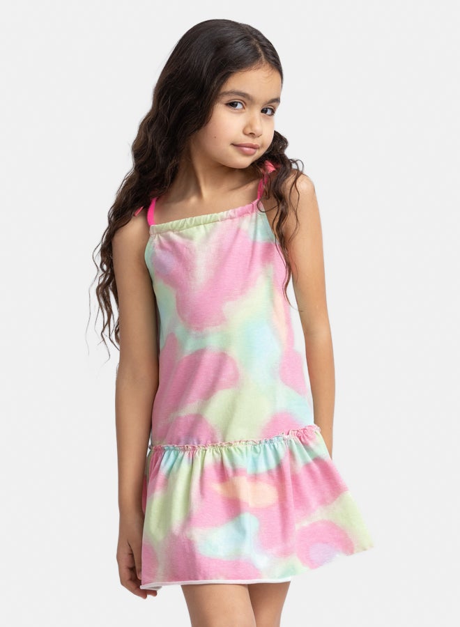 فستان وردي وفيروزي للبنات بطبعة زهور