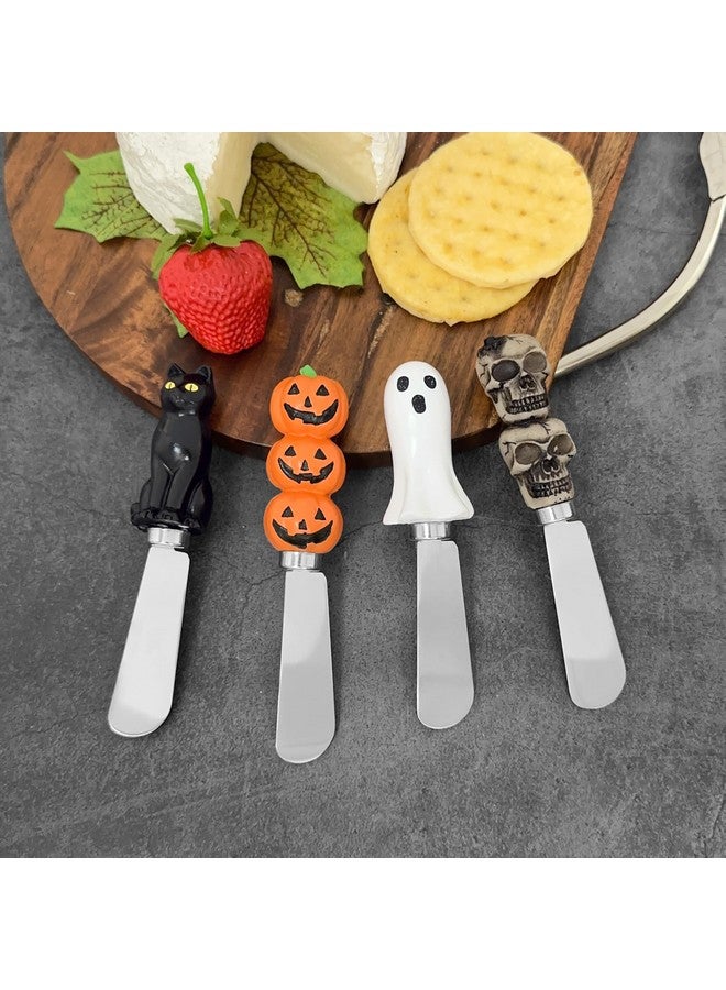Supreme Housewares Supreme Housewares Cheese and Butter Spreader Knives Halloween Decor 4-Piece Hand Painted Resin Handle with Stainless Steel Blade Multipurpose Cheese Spreader set (Halloween)  - Image 2