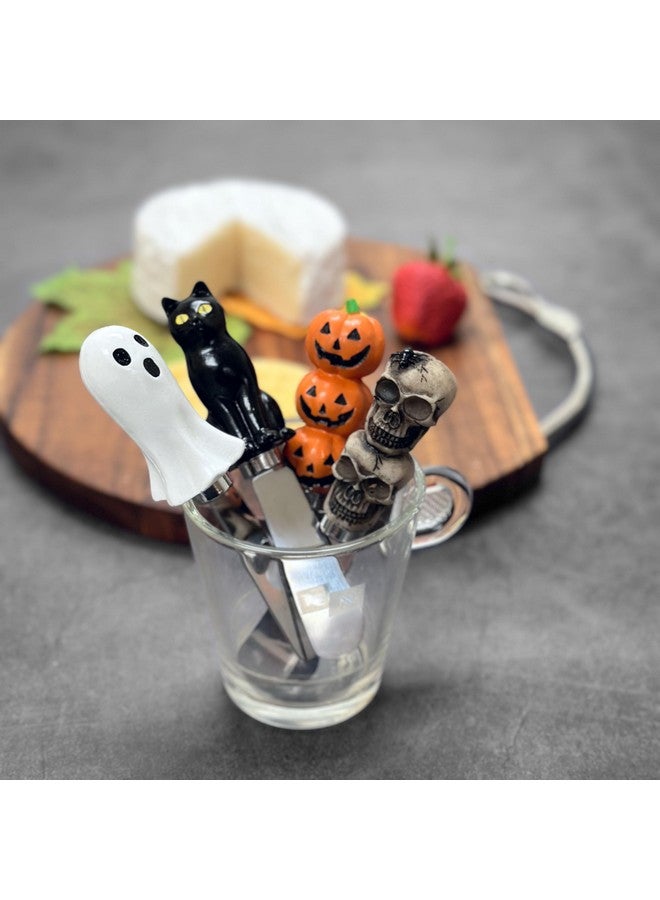Supreme Housewares Supreme Housewares Cheese and Butter Spreader Knives Halloween Decor 4-Piece Hand Painted Resin Handle with Stainless Steel Blade Multipurpose Cheese Spreader set (Halloween)  - Image 4
