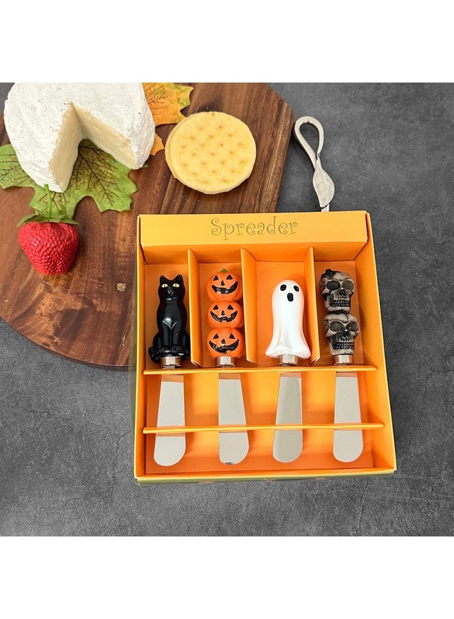 Supreme Housewares Supreme Housewares Cheese and Butter Spreader Knives Halloween Decor 4-Piece Hand Painted Resin Handle with Stainless Steel Blade Multipurpose Cheese Spreader set (Halloween)  - Image 3