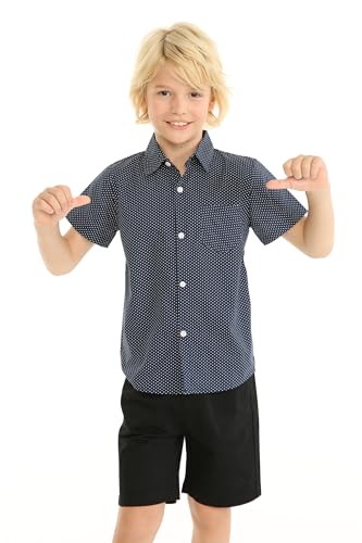 Mud Kingdom Cute Summer Button Down Shirt for Little Boys Navy Polka Dots Casual 6 Years - Image 4