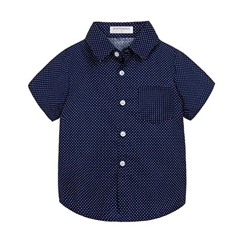 Mud Kingdom Cute Summer Button Down Shirt for Little Boys Navy Polka Dots Casual 6 Years - Image 1