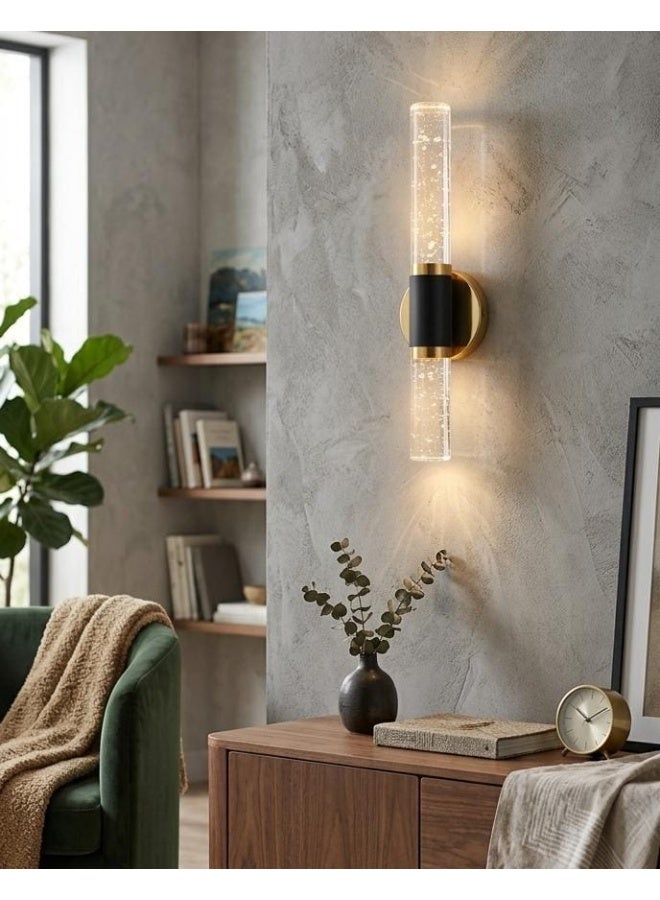 Modern Cylindrical LED Wall Sconce with Bubble Crystal - Black and Gold - Image 1