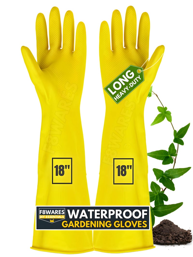 F8WARES 1Pk 18Inch Long Thick And Heavy Duty Latex Rubber Gardening Gloves/Long Garden Gloves For Home Farming Work, Pack Of 1, Yellow - Image 1