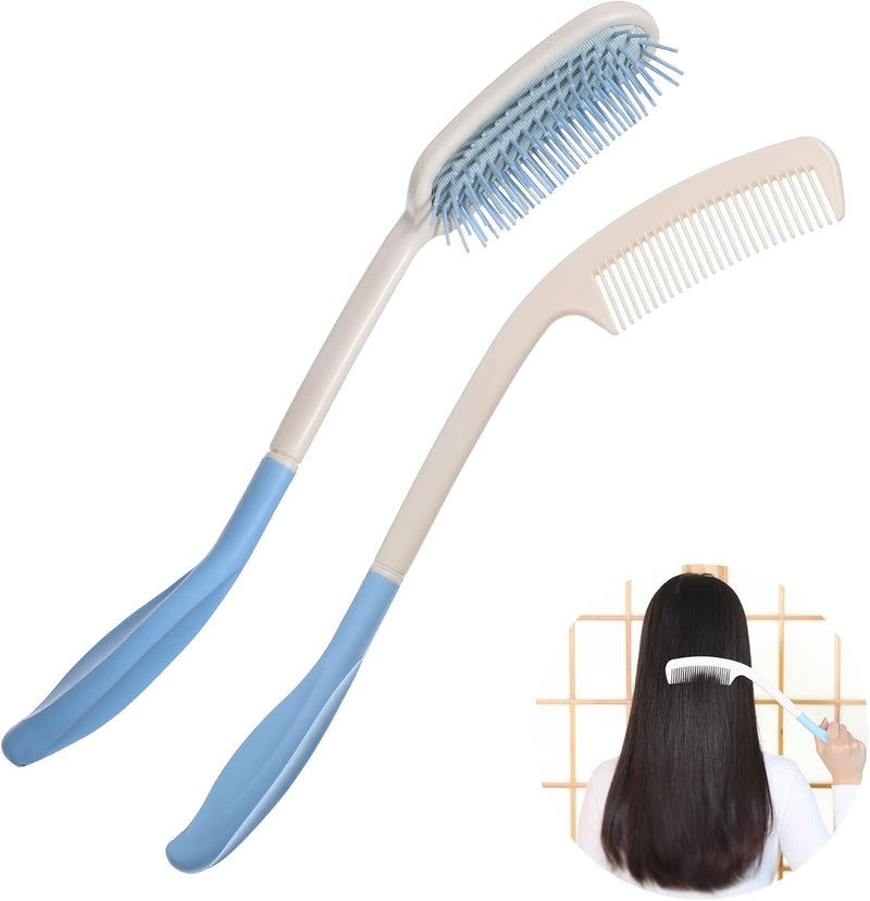 Fanwer Long Reach Handled Comb and Hair Brush Set Applicable to elderly and handdisabled people inconvenient upper limb activities 2 pcs - Image 1