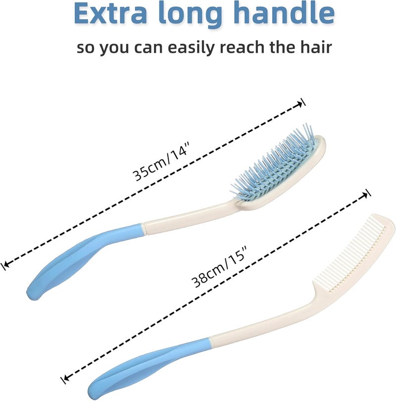 Fanwer Long Reach Handled Comb and Hair Brush Set Applicable to elderly and handdisabled people inconvenient upper limb activities 2 pcs - Image 5