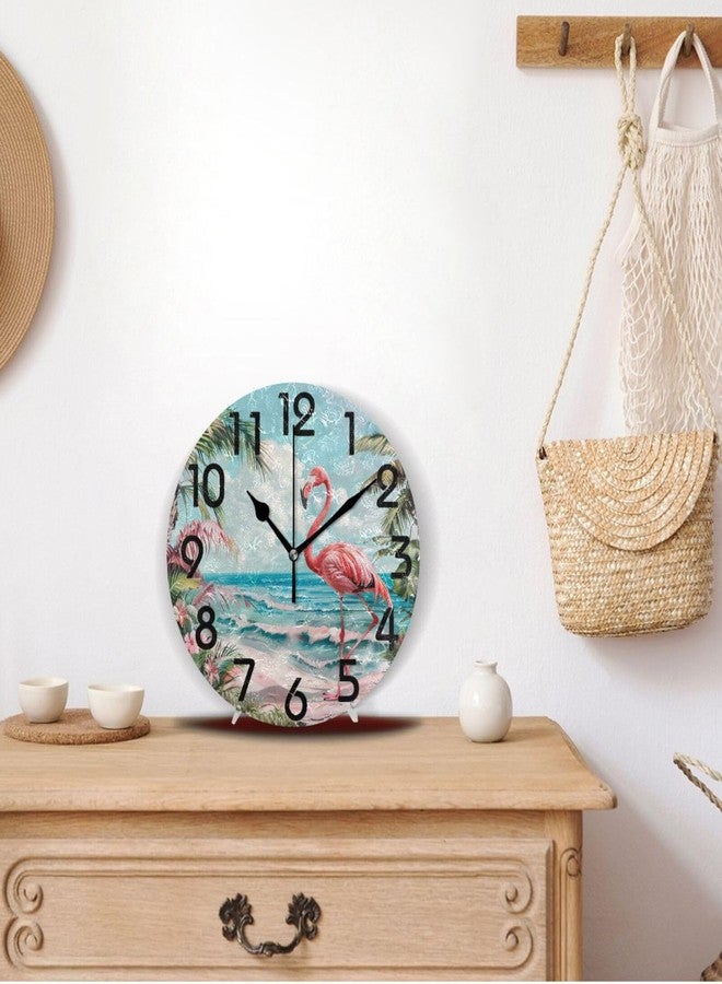 ZzWwR Pink Flamingo Tropical Beach 10 Inch Round Wall Clock, Analog Quiet Non Ticking Desk Clock for Home Kitchen/Living Room/Bedroom/Bathroom/Office - Image 3