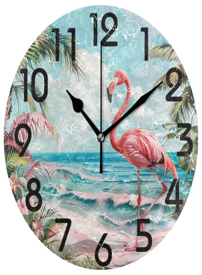 ZzWwR Pink Flamingo Tropical Beach 10 Inch Round Wall Clock, Analog Quiet Non Ticking Desk Clock for Home Kitchen/Living Room/Bedroom/Bathroom/Office - Image 1