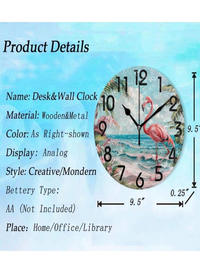 ZzWwR Pink Flamingo Tropical Beach 10 Inch Round Wall Clock, Analog Quiet Non Ticking Desk Clock for Home Kitchen/Living Room/Bedroom/Bathroom/Office - Image 2