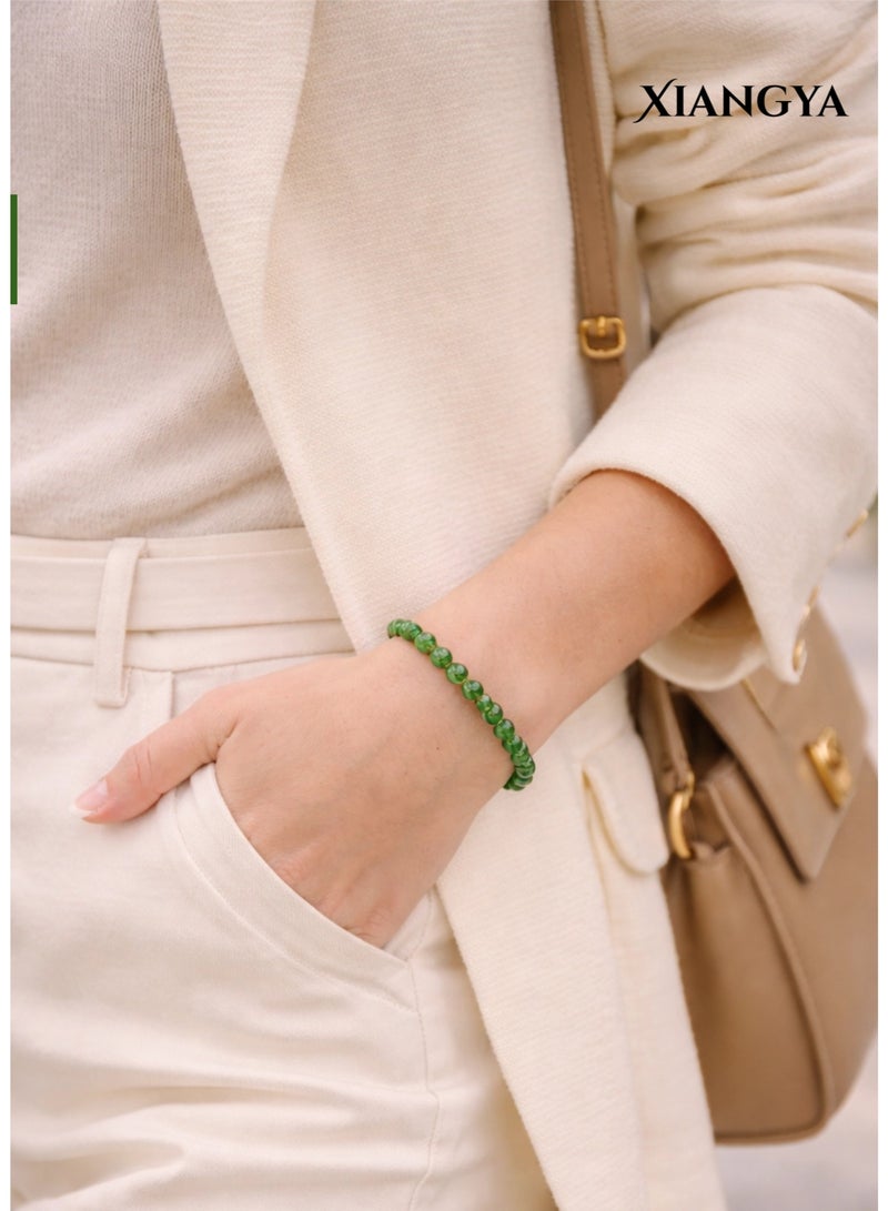 XIANGYA Green Jade Beaded Bracelet, Natural Stone Elastic Wrist Bracelet with Polished Round Beads, Minimalist Unisex Jewelry for Daily Wear 4/6/8MM - Image 2