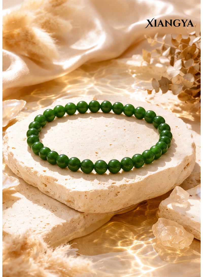XIANGYA Green Jade Beaded Bracelet, Natural Stone Elastic Wrist Bracelet with Polished Round Beads, Minimalist Unisex Jewelry for Daily Wear 4/6/8MM - Image 4