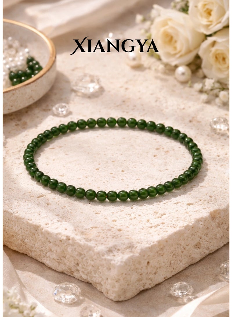 XIANGYA Green Jade Beaded Bracelet, Natural Stone Elastic Wrist Bracelet with Polished Round Beads, Minimalist Unisex Jewelry for Daily Wear 4/6/8MM - Image 1
