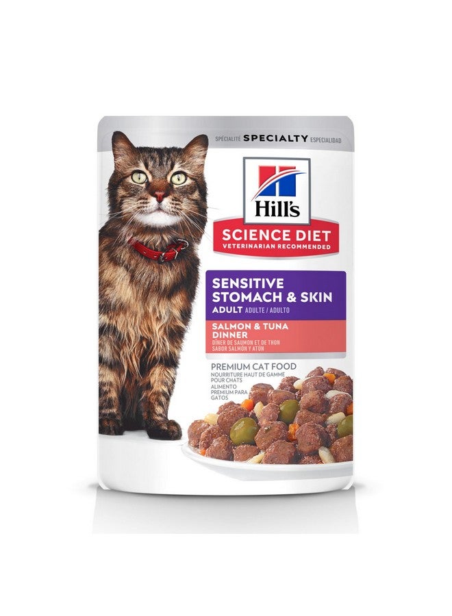 هيل طعام هيلز ساينس دايت للقطط الحساسة من عمر 1 إلى 6 سنوات، يدعم حساسية المعدة والجلد، طعام رطب للقطط، حساء سمك السلمون والتونة، علبة 2.8 أونصة، علبة من 24 قطعة - Image 1