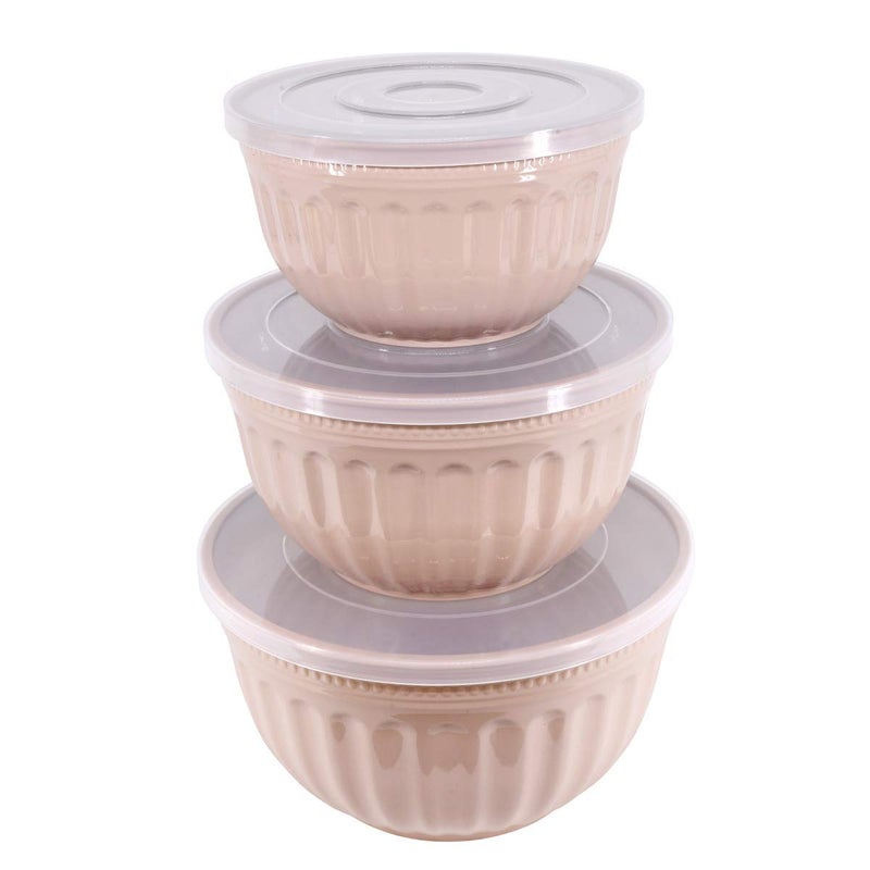 grofly3 Pcs Salad Bowls Round Storage Container Melamine with Clear Airtight Lids for Keep Fresh Small Mixing Serving Bowls Non Slip Round Multipurpose for Home Kitchen - Image 1