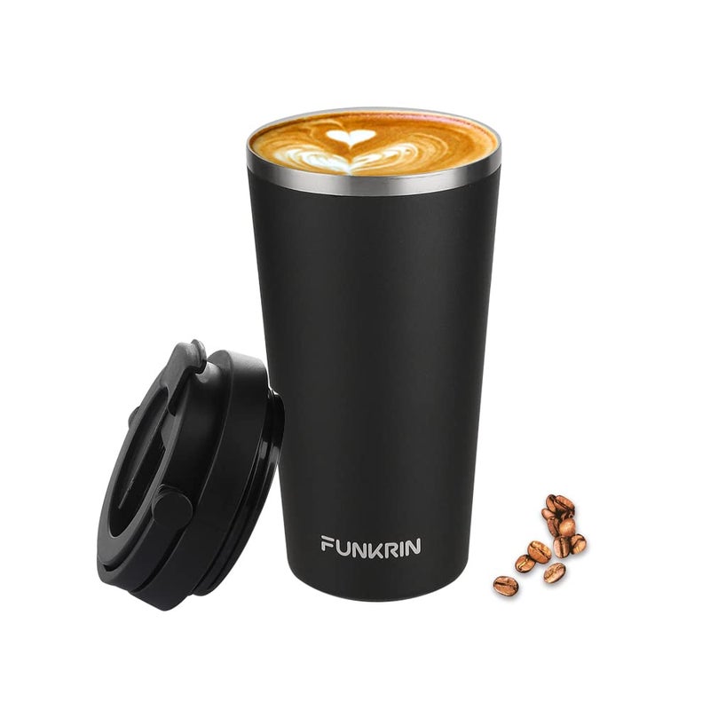 Funkrin Funkrin Insulated Coffee Mug with Ceramic Coating  16oz Iced Coffee Tumbler Cup with Flip Lid and Handle  Double Wall Vacuum Leak-Proof Thermos Mug for Travel Office School Party Camping - Image 1