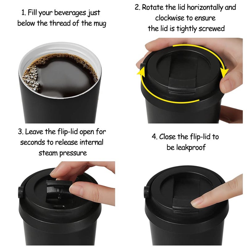 Funkrin Funkrin Insulated Coffee Mug with Ceramic Coating  16oz Iced Coffee Tumbler Cup with Flip Lid and Handle  Double Wall Vacuum Leak-Proof Thermos Mug for Travel Office School Party Camping - Image 5