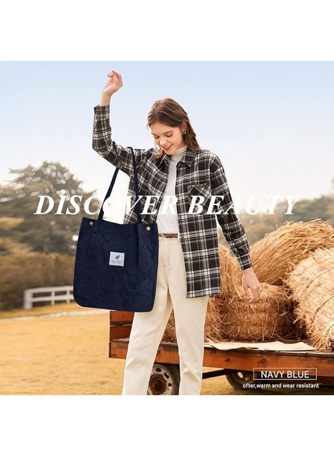 Women Tote Bags Shoulder Bag Corduroy with Inner Pocket for Work Beach Lunch Travel Shopping Shopper Handbags - Image 5