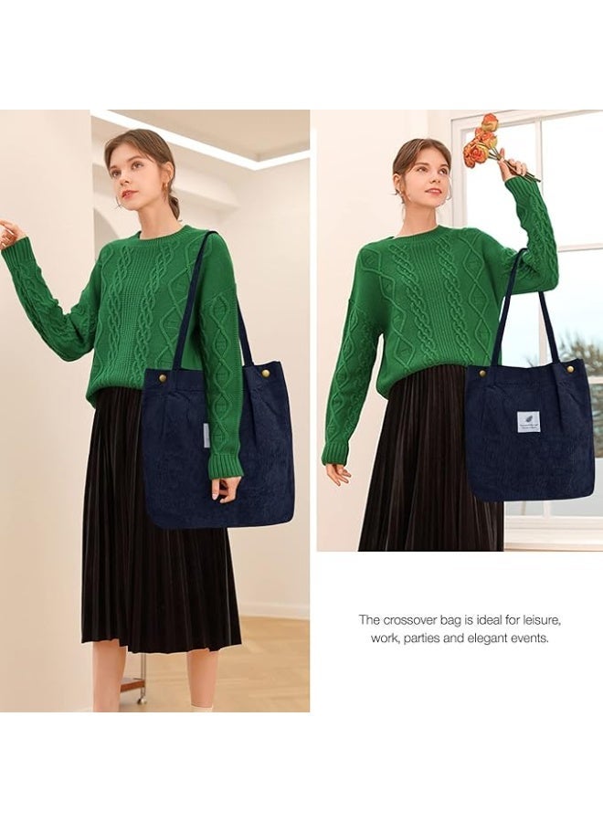 Women Tote Bags Shoulder Bag Corduroy with Inner Pocket for Work Beach Lunch Travel Shopping Shopper Handbags - Image 2