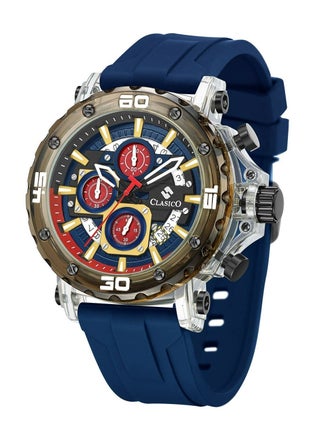 Clasico Obsidian Drive Men’s Luxury Chronograph Watch | 45mm Blue Dial | Elite PE903 Movement | Blue Silicone Strap | 3ATM Water Resistant Luxury Watch - view 3