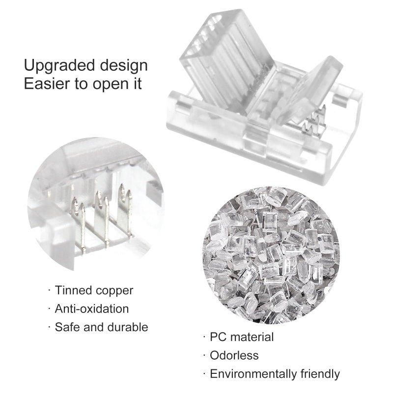 RGBZONE 10Pcs 8mm 4 Pin LED Strip Connectors and 32.8ft 4 Pin RGB Extension Cable Strip to Wire Quick Connection for Waterproof or Non-Waterproof 8mm Wide SMD RGB 5050 LED Strip Lights(IP20/IP65) - Image 3