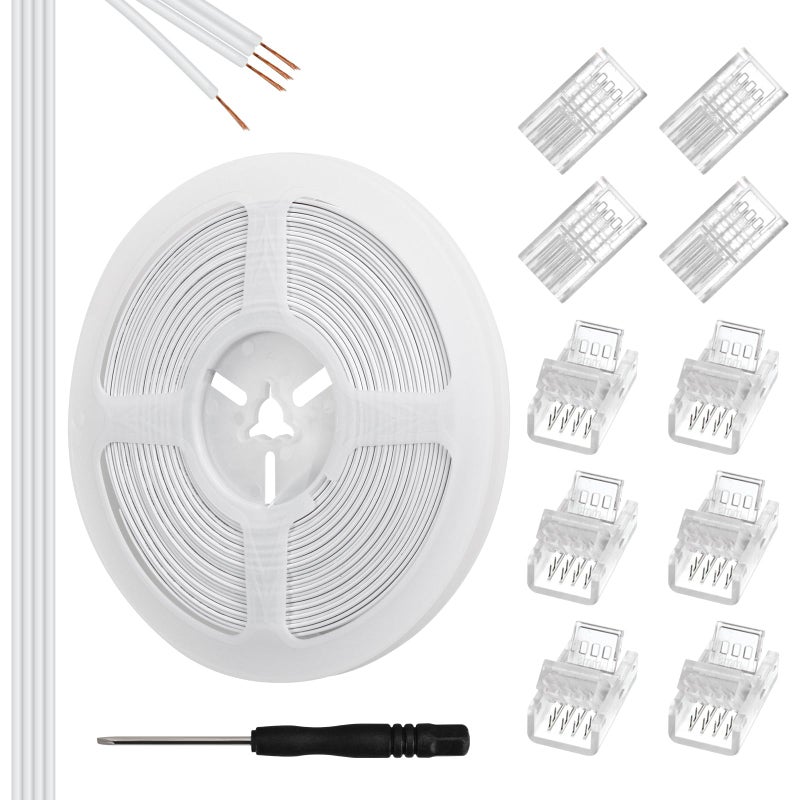 RGBZONE 10Pcs 8mm 4 Pin LED Strip Connectors and 32.8ft 4 Pin RGB Extension Cable Strip to Wire Quick Connection for Waterproof or Non-Waterproof 8mm Wide SMD RGB 5050 LED Strip Lights(IP20/IP65) - Image 1