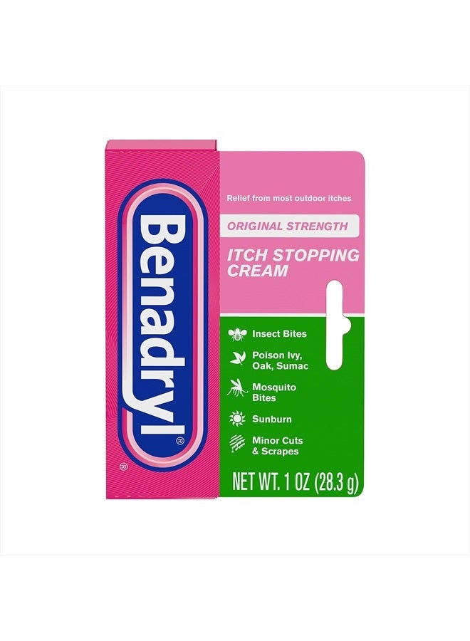 Benadryl كريم مضاد للحكة بقوة أصلية، تخفيف حكة لدغات الحشرات، مسكن موضعي ديفينهيدرامين هيدروكلوريد & واقي جلدي أسيتات الزنك، رائع لأساسيات التخييم، 1 أونصة، عبوتين - Image 1