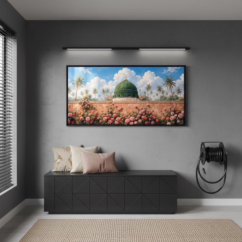 TNESSENTIAL Masjid Nabawi Art Print | Pink Roses, Palm Tree Islamic Wall Decor - Image 5